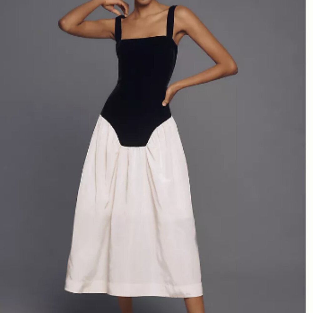 RHODE Georgina Sleeveless Square-Neck Colorblock Midi Dress